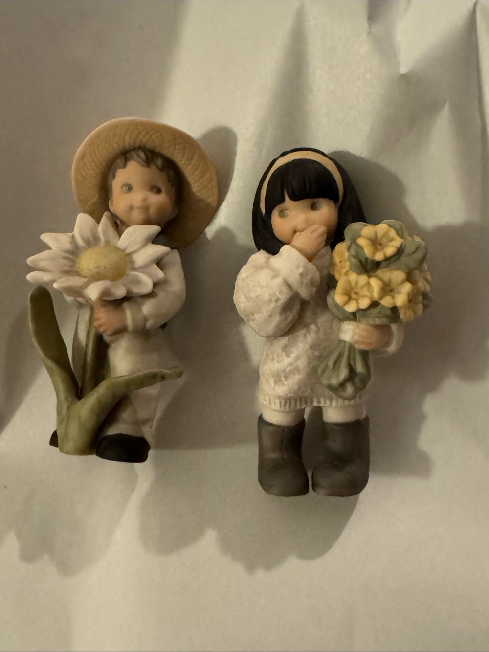 Vintage Porcelain Boy and Girl Figurine Pair with Flowers